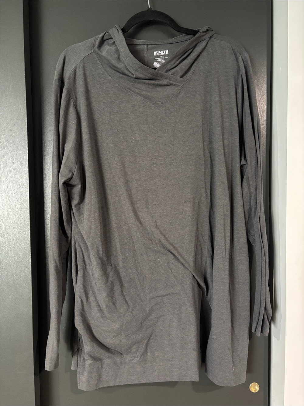 Duluth Trading Co Dry and Mightie Hoodie Tunic Heather Grey Wool Spandex Cotton